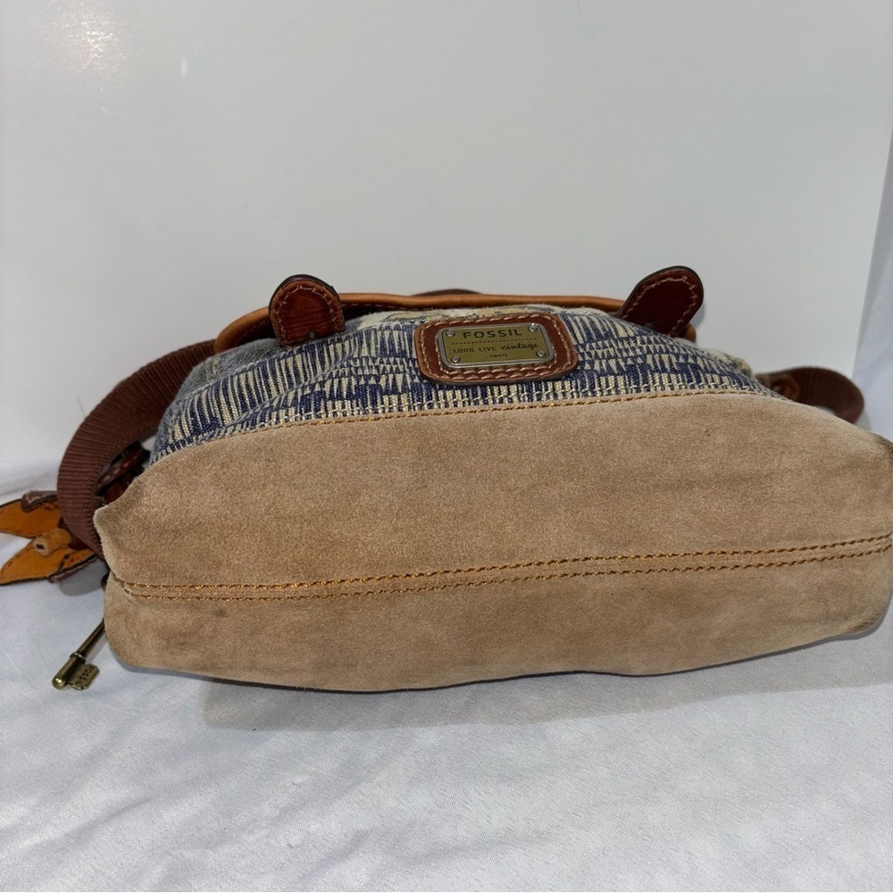 FOSSIL Vtg Boho Floral Canvas Suede Leather Crossbody Shoulder Bag - Picture 6 of 14